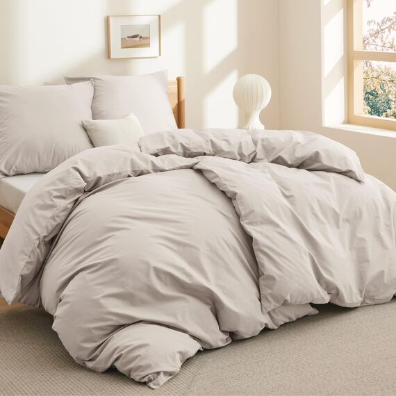 BEDSURE Bettwäsche 135x200 Baumwolle 4teilig - Bettwäsche-Sets Beige Bettbezug 2er Set mit 2 Kissenbezüge 80x80 cm, Oeko-TEX Bedding Natur mit Reißverschluss