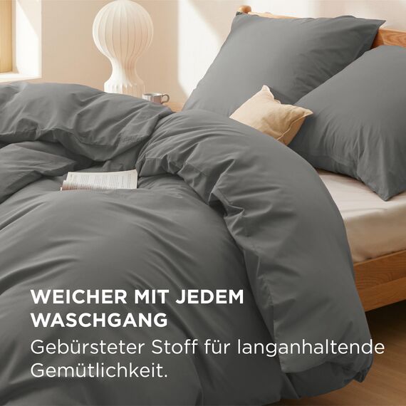 BEDSURE Bettwäsche 135x200 Baumwolle 4teilig - Bettwäsche-Sets für Kinder und Erwachsene, 2 Bettbezug & 2 Kissenbezüge 80x80 cm, Oeko-TEX Bedding Anthrazit mit Reißverschluss
