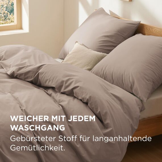 BEDSURE Bettwäsche 200x200 Baumwolle Khaki - Bettwäsche-Sets 200 x 200 cm Bettbezug 3teilig mit 2 Kissenbezüge 80x80 cm, Oeko-TEX Bedding Taupe mit Reißverschluss
