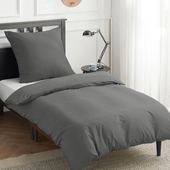 BEDSURE Bettwäsche 135x200 Baumwolle Grau - Bettwäsche-Sets 135 x 200 cm Bettbezug 2teilig mit Kissenbezug 80x80 cm, Oeko-TEX Bedding Anthrazit mit Reißverschluss