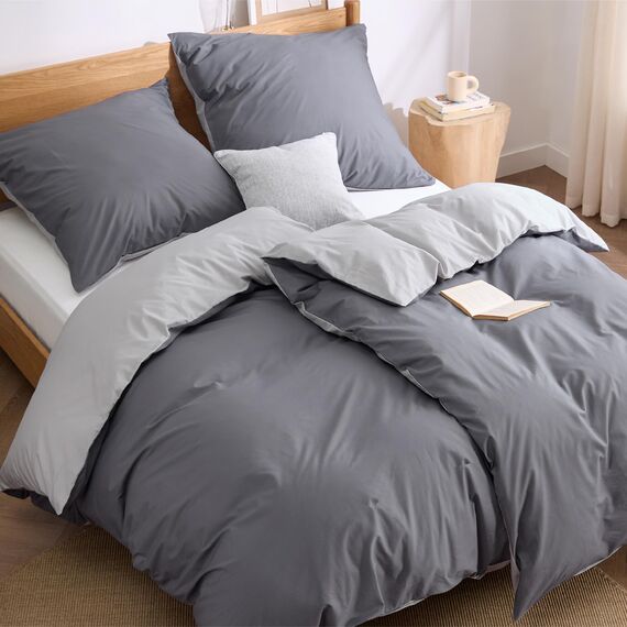 BEDSURE Bettwäsche 135x200 Baumwolle 4teilig - Bettwäsche-Sets Anthrazit Grau Wendebettwäsche 2er Set mit 2 Kissenbezüge 80x80 cm, Oeko-TEX Zweifarbiger Bettbezug mit Reißverschluss