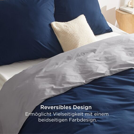 BEDSURE Bettwäsche 220x240 Blau Grau - Baumwolle Bettwäsche-Sets 220 x 240 cm Wendebettwäsche 3teilig mit 2 Kissenbezüge 80x80 cm, Oeko-TEX Zweifarbiger Bettbezug mit Reißverschluss