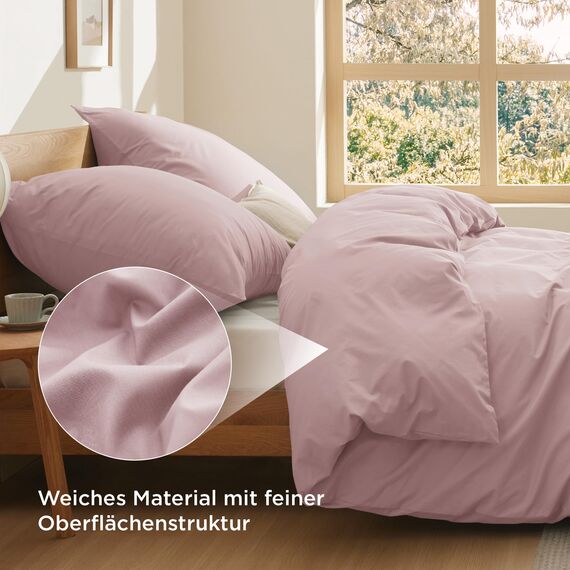 BEDSURE Bettwäsche 155x220 Baumwolle Rosa - Bettwäsche-Sets 155 x 220 cm Bettbezug 3teilig mit 2 Kissenbezüge 80x80 cm, Oeko-TEX Bedding Adobe Rose mit Reißverschluss