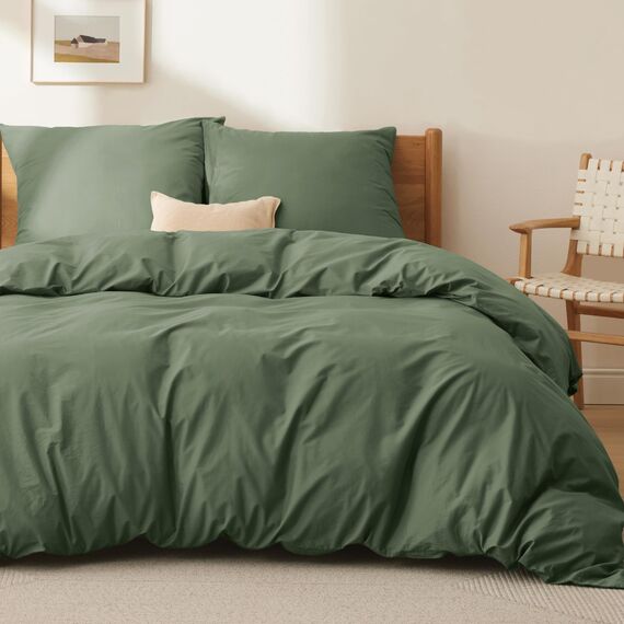 BEDSURE Bettwäsche 200x200 Baumwolle Grauolivgrün - Bettwäsche-Sets 200 x 200 cm Bettbezug 3teilig mit 2 Kissenbezüge 80x80 cm, Oeko-TEX Bedding Grün mit Reißverschluss
