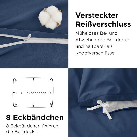 BEDSURE Bettwäsche 135x200 Baumwolle Blau - Bettwäsche-Sets 135 x 200 cm Bettbezug 2teilig mit Kissenbezug 80x80 cm, Oeko-TEX Bedding mit Reißverschluss