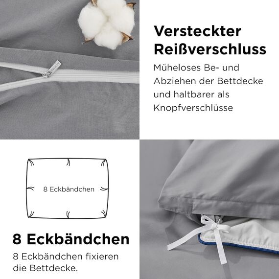 BEDSURE Bettwäsche 135x200 Baumwolle 4teilig - Bettwäsche-Sets Grau Bettbezug 2er Set mit 2 Kissenbezüge 80x80 cm, Oeko-TEX Bedding Hellgrau mit Reißverschluss