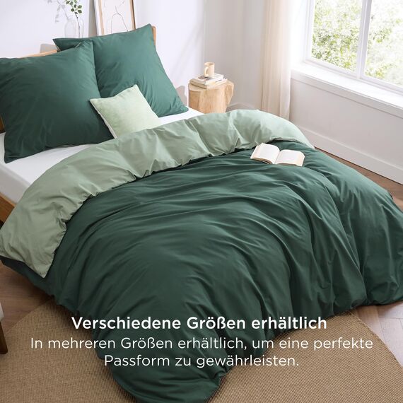 BEDSURE Bettwäsche 220x240 Salbeigrün Dunkelgrün - Baumwolle Bettwäsche-Sets 220 x 240 cm Wendebettwäsche 3teilig mit 2 Kissenbezüge 80x80 cm, Oeko-TEX Zweifarbiger Bettbezug mit Reißverschluss