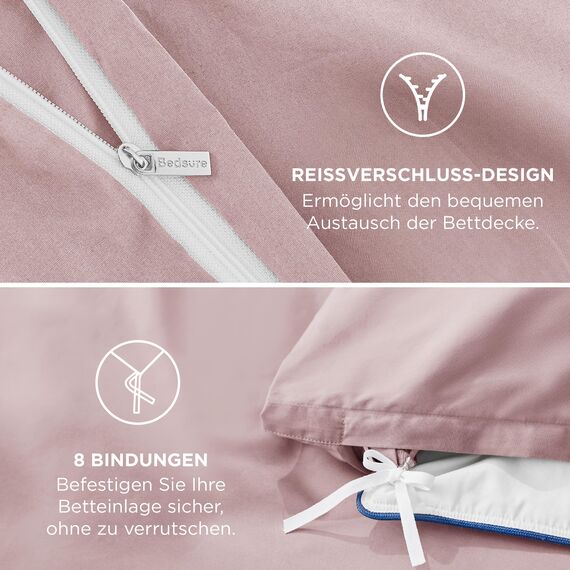 BEDSURE Bettwäsche 220x240 Baumwolle Rosa - Bettwäsche-Sets 220 x 240 cm Bettbezug 3teilig mit 2 Kissenbezüge 80x80 cm, Oeko-TEX Bedding Adobe Rose mit Reißverschluss