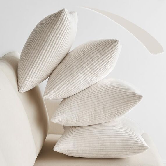 EMEMA Kissenbezug 40x40 cm Kordsamt Kissenbezüge 4er Set Dekokissen Sofakissen Kord Kissenhülle Zierkissenbezug Dekorative Cord Kissen Weiche für Sofa Wohnzimmer Schlafzimmer Creme