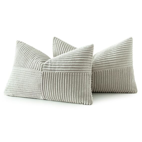 MIULEE 2er Set Kissenbezug 40x80cm Hellgrau Kissenhülle Kissenbezüge Sofakissen Dekokissen Boho Couchkissen Kord Dekorative Zierkissenbezug für Sofa