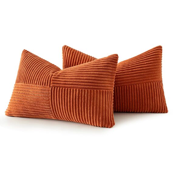 MIULEE 2er Set Herbst Kissenbezug 30x50cm Rostrot Kissenhülle Kissenbezüge Sofakissen Dekokissen Boho Couchkissen Kord Dekorative Zierkissenbezug für Sofa