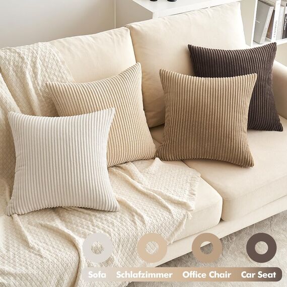 EMEMA Kissenbezug 45x45 cm Kordsamt Kissenbezüge 4er Set Dekokissen Sofakissen Kord Kissenhülle Zierkissenbezug Dekorative Cord Kissen Weiche für Sofa Wohnzimmer Schlafzimmer Braun Serie