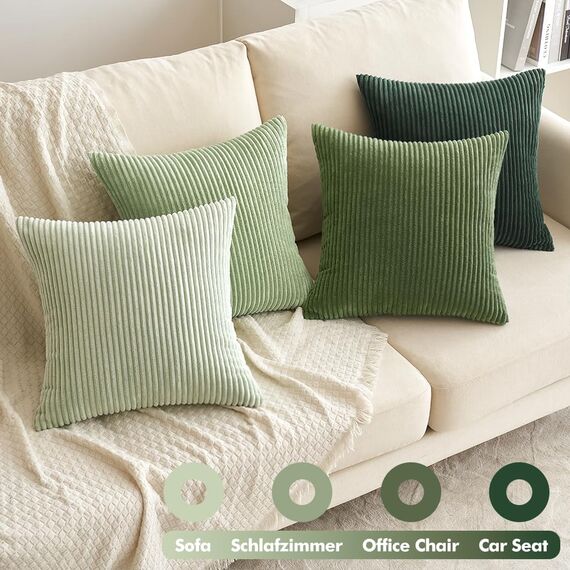 EMEMA Kissenbezug 50x50 cm Kordsamt Kissenbezüge 4er Set Dekokissen Sofakissen Kord Kissenhülle Zierkissenbezug Dekorative Cord Kissen Weiche für Sofa Wohnzimmer Schlafzimmer Salbeigrün Serie