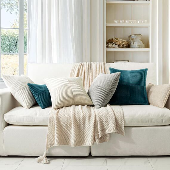 MIULEE 2er Set Kissenbezug 45x45cm See-Blau Kissenhülle Kissenbezüge Sofakissen Dekokissen Boho Couchkissen Kord Dekorative Zierkissenbezug für Sofa