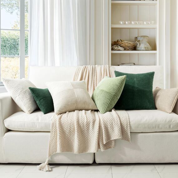 MIULEE 2er Set Kissenbezug 60x60cm Hellgrün Kissenhülle Kissenbezüge Sofakissen Dekokissen Boho Couchkissen Kord Dekorative Zierkissenbezug für Sofa