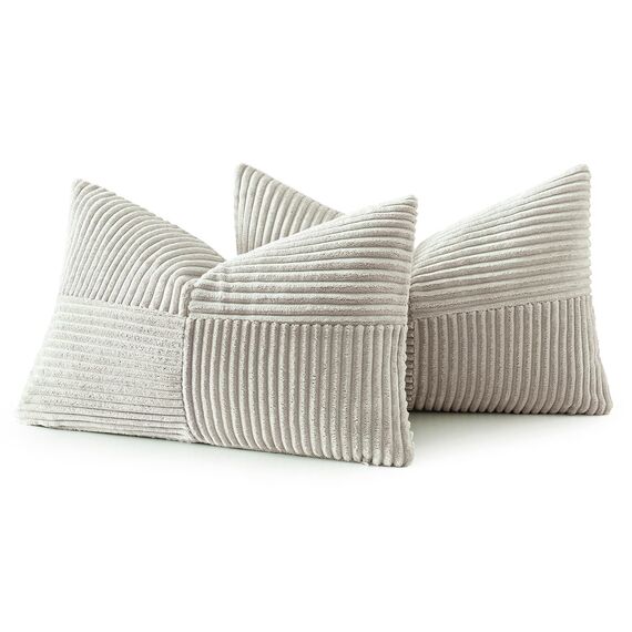 MIULEE 2er Set Kissenbezug 30x50cm Hellgrau Kissenhülle Kissenbezüge Sofakissen Dekokissen Boho Couchkissen Kord Dekorative Zierkissenbezug für Sofa