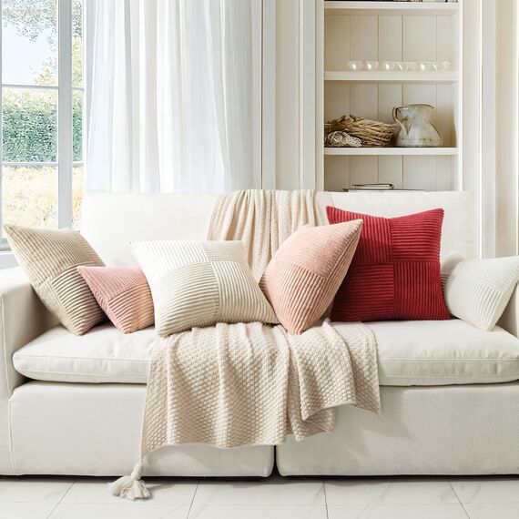 MIULEE 2er Set Kissenbezug 45x45cm Cremegelb Kissenhülle Kissenbezüge Sofakissen Dekokissen Boho Couchkissen Kord Dekorative Zierkissenbezug für Sofa