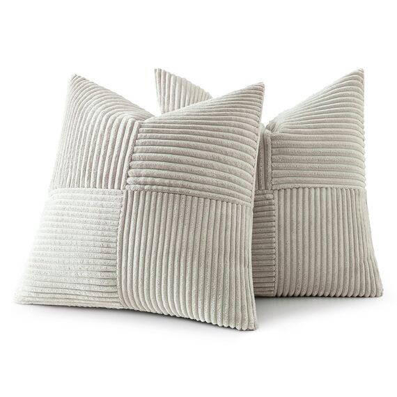 MIULEE 2er Set Kissenbezug 50x50cm Hellgrau Kissenhülle Kissenbezüge Sofakissen Dekokissen Boho Couchkissen Kord Dekorative Zierkissenbezug für Sofa