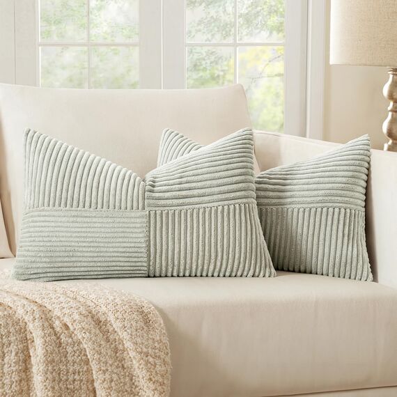 MIULEE 2er Set Kissenbezug 40x80cm Hellgrau Kissenhülle Kissenbezüge Sofakissen Dekokissen Boho Couchkissen Kord Dekorative Zierkissenbezug für Sofa