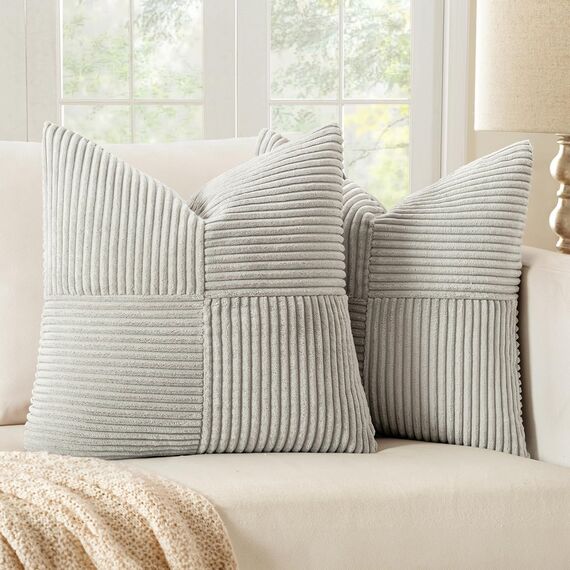 MIULEE 2er Set Kissenbezug 40x40cm Hellgrau Kissenhülle Kissenbezüge Sofakissen Dekokissen Boho Couchkissen Kord Dekorative Zierkissenbezug für Sofa