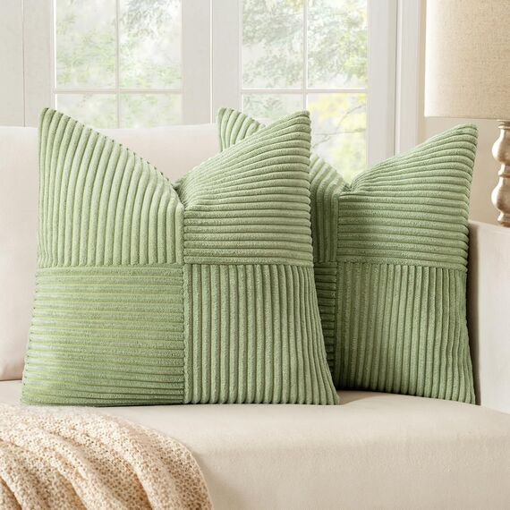 MIULEE 2er Set Kissenbezug 45x45cm Hellgrün frühling Kissenhülle Kissenbezüge Sofakissen Dekokissen Boho Couchkissen Kord Dekorative Zierkissenbezug für Sofa