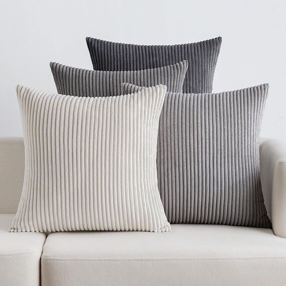 EMEMA Kissenbezug 50x50 cm Kordsamt Kissenbezüge 4er Set Dekokissen Sofakissen Kord Kissenhülle Zierkissenbezug Dekorative Cord Kissen Weiche für Sofa Wohnzimmer Schlafzimmer Dunkelgrau Serie