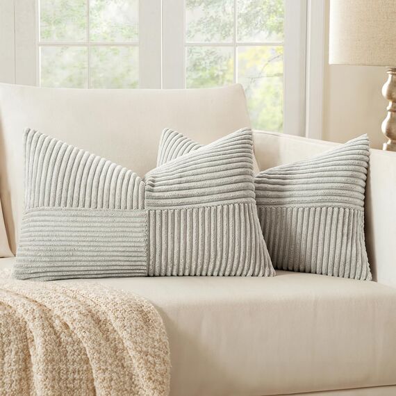 MIULEE 2er Set Kissenbezug 30x50cm Hellgrau Kissenhülle Kissenbezüge Sofakissen Dekokissen Boho Couchkissen Kord Dekorative Zierkissenbezug für Sofa