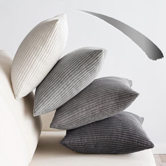 EMEMA Kissenbezug 50x50 cm Kordsamt Kissenbezüge 4er Set Dekokissen Sofakissen Kord Kissenhülle Zierkissenbezug Dekorative Cord Kissen Weiche für Sofa Wohnzimmer Schlafzimmer Dunkelgrau Serie
