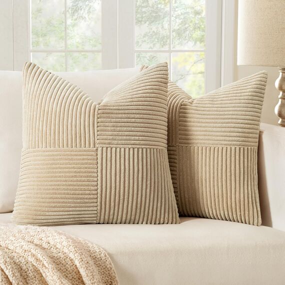 MIULEE 2er Set Kissenbezug 50x50cm Cremegelb Kissenhülle Kissenbezüge Sofakissen Dekokissen Boho Couchkissen Kord Dekorative Zierkissenbezug für Sofa