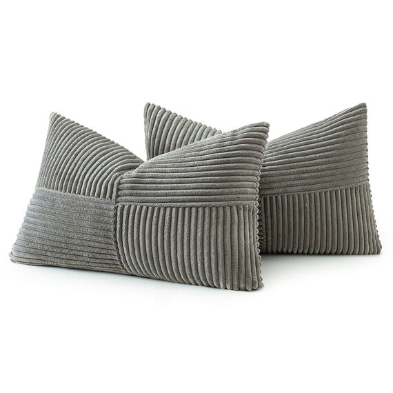 MIULEE 2er Set Kissenbezug 40x60cm Dunkelgrau Kissenhülle Kissenbezüge Sofakissen Dekokissen Boho Couchkissen Kord Dekorative Zierkissenbezug für Sofa