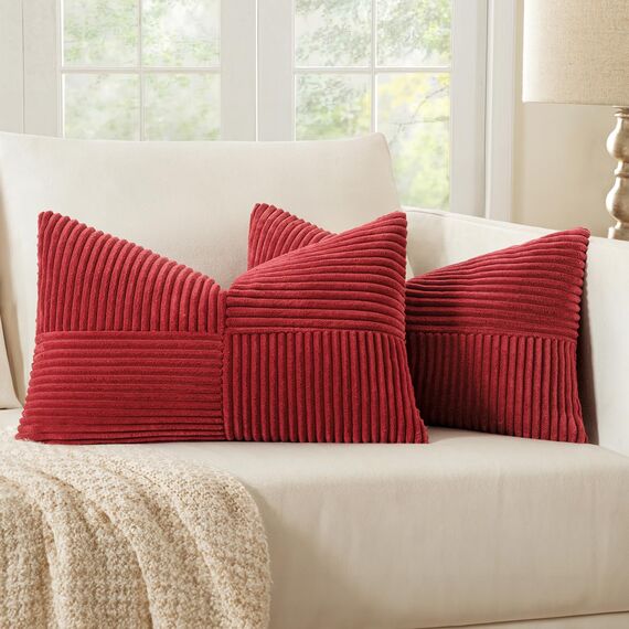 MIULEE 2er Set Kissenbezug 30x50cm Weinrot Kissenhülle Kissenbezüge Sofakissen Dekokissen Boho Couchkissen Kord Dekorative Zierkissenbezug für Sofa