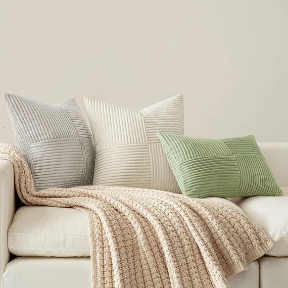 MIULEE 2er Set Kissenbezug 40x60cm Hellgrau Kissenhülle Kissenbezüge Sofakissen Dekokissen Boho Couchkissen Kord Dekorative Zierkissenbezug für Sofa