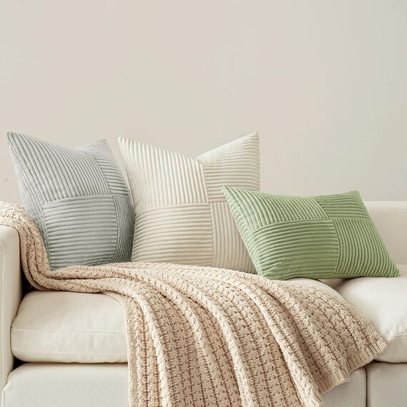 MIULEE 2er Set Kissenbezug 60x60cm Hellgrau Kissenhülle Kissenbezüge Sofakissen Dekokissen Boho Couchkissen Kord Dekorative Zierkissenbezug für Sofa