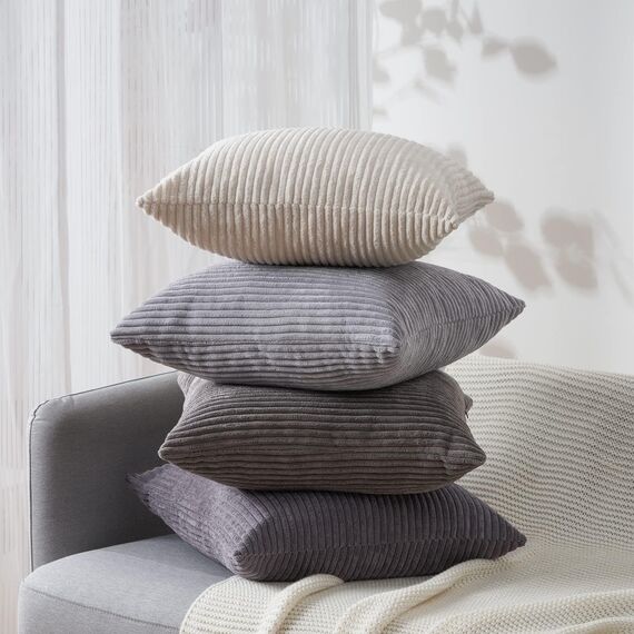 Topfinel Kissenbezug 50x50 cm grau 4er Set Kordsamt Kissenbezüge Kissenhülle Dekokissenbezug sofakissen dekokissen deko für Sofa Schlafzimmer Wohnzimmer Balkon Kinder flauschig Farbverlauf