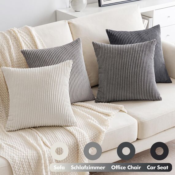 EMEMA Kissenbezug 50x50 cm Kordsamt Kissenbezüge 4er Set Dekokissen Sofakissen Kord Kissenhülle Zierkissenbezug Dekorative Cord Kissen Weiche für Sofa Wohnzimmer Schlafzimmer Dunkelgrau Serie