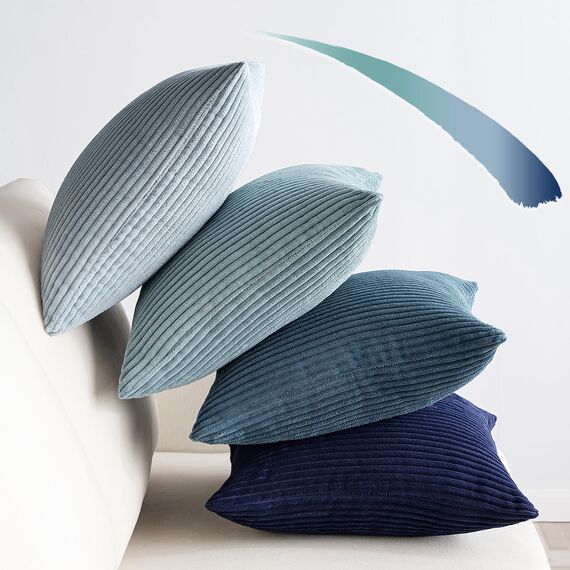 EMEMA Kissenbezug 50x50 cm Kordsamt Kissenbezüge 4er Set Dekokissen Sofakissen Kord Kissenhülle Zierkissenbezug Dekorative Cord Kissen Weiche für Sofa Wohnzimmer Schlafzimmer Dunkelblau Serie