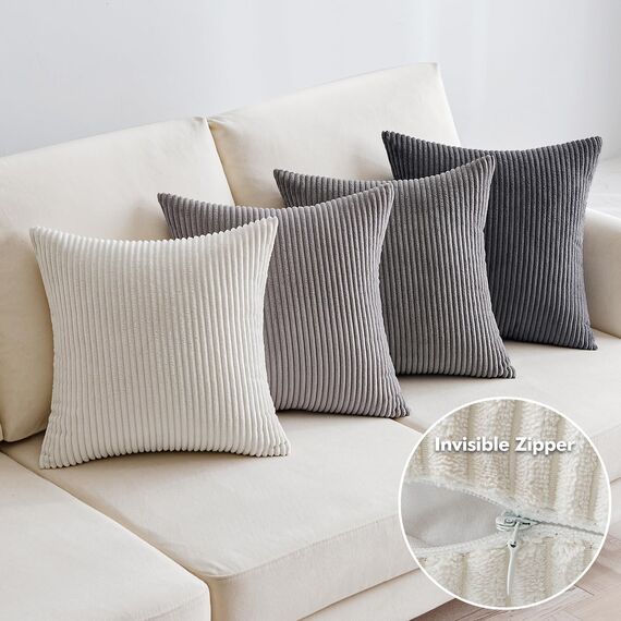 EMEMA Kissenbezug 40x40 cm Kordsamt Kissenbezüge 4er Set Dekokissen Sofakissen Kord Kissenhülle Zierkissenbezug Dekorative Cord Kissen Weiche für Sofa Wohnzimmer Schlafzimmer Dunkelgrau Serie