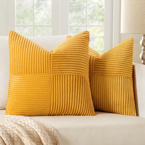MIULEE 2er Set Herbst Kissenbezug 45x45cm Gelb Kissenhülle Kissenbezüge Sofakissen Dekokissen Boho Couchkissen Kord Dekorative Zierkissenbezug für Sofa