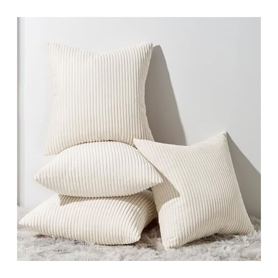 Topfinel Kissenbezug 60x60 cm Kordsamt Kissenbezüge Creme 4er Set Kissenhülle Dekokissenbezug sofakissen dekokissen deko für Sofa Schlafzimmer Wohnzimmer Balkon Kinder flauschig Farbverlauf