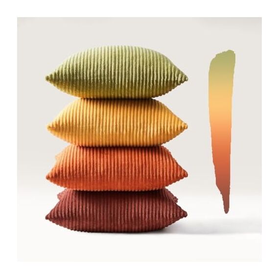 Topfinel Kissenbezug 60x60cm Kissenhülle Herbst gelb orange 4er Set Cord flauschig Kissenbezüge Kissenhülle Sofakissen Dekokissen deko für Sofa Bett Kinder