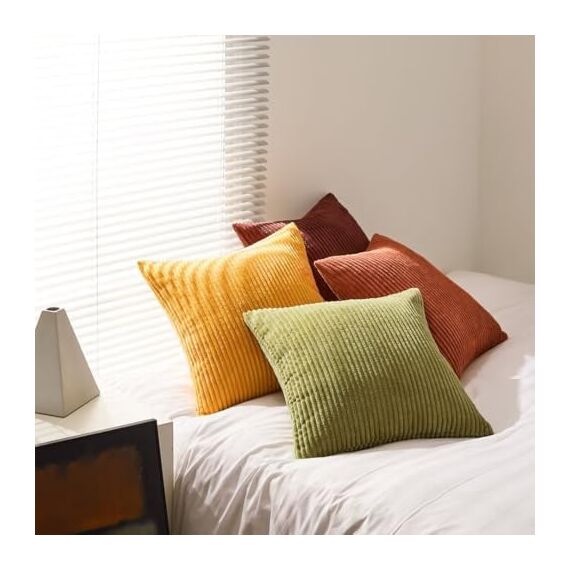 Topfinel Kissenbezug 45x45 Herbst grün gelb orange 4er Set Cord flauschig Kissenbezüge Kissenhülle Sofakissen Dekokissen deko für Sofa Bett Kinder