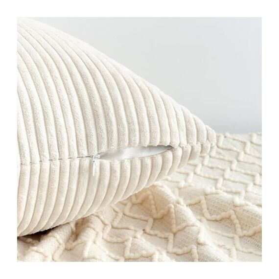 Topfinel Kissenbezug 60x60 cm Kordsamt Kissenbezüge Creme 4er Set Kissenhülle Dekokissenbezug sofakissen dekokissen deko für Sofa Schlafzimmer Wohnzimmer Balkon Kinder flauschig Farbverlauf