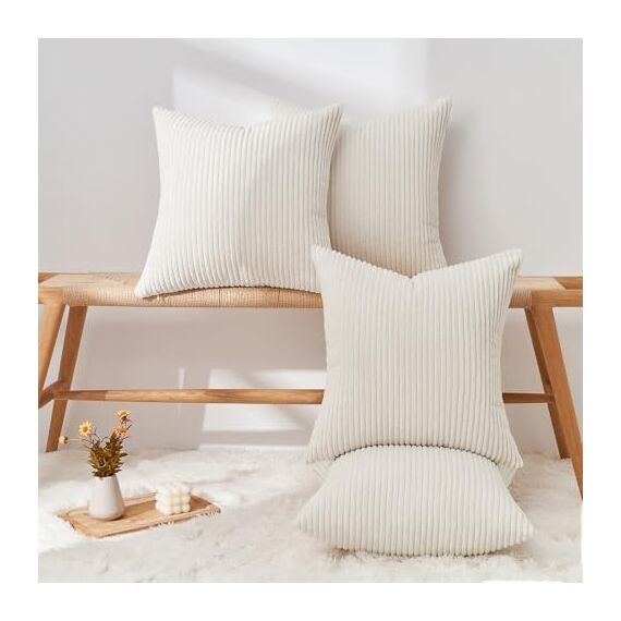 Topfinel Kissenbezug 60x60 cm Kordsamt Kissenbezüge Creme 4er Set Kissenhülle Dekokissenbezug sofakissen dekokissen deko für Sofa Schlafzimmer Wohnzimmer Balkon Kinder flauschig Farbverlauf
