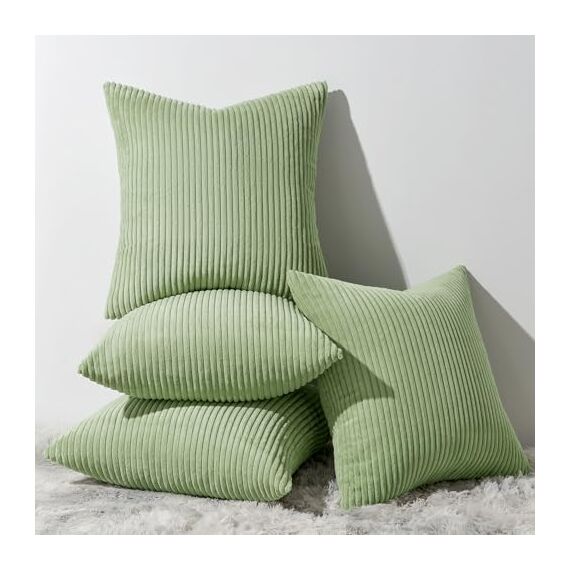 Topfinel Kissenbezug Grün 60x60 4er Set Kordsamt Kissenbezüge Kissenhülle Dekokissenbezug sofakissen dekokissen deko für Sofa Schlafzimmer Wohnzimmer Balkon Kinder flauschig Farbverlauf