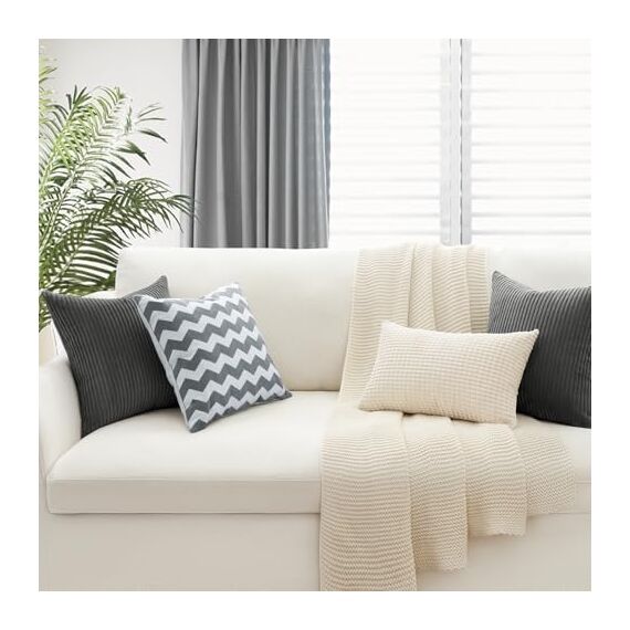Topfinel Kissenbezug 40x40cm Dunkel Grau Kissenbezüge 4er Set Kissenhülle Kordsamt Dekokissenbezug sofakissen dekokissen deko für Sofa Schlafzimmer Wohnzimmer Balkon Kinder flauschig,Gestreift
