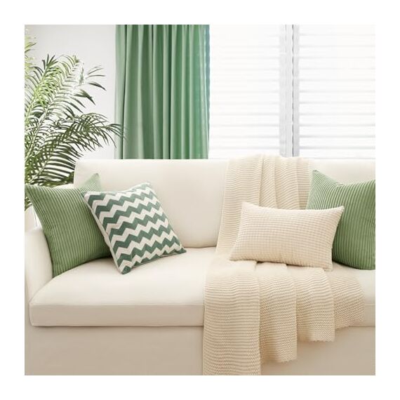 Topfinel Kissenbezug Grün 60x60 4er Set Kordsamt Kissenbezüge Kissenhülle Dekokissenbezug sofakissen dekokissen deko für Sofa Schlafzimmer Wohnzimmer Balkon Kinder flauschig Farbverlauf