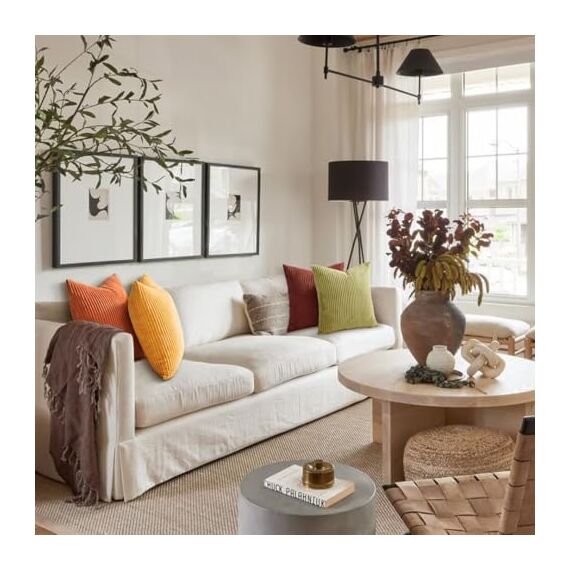 Topfinel Kissenbezug 60x60cm Kissenhülle Herbst gelb orange 4er Set Cord flauschig Kissenbezüge Kissenhülle Sofakissen Dekokissen deko für Sofa Bett Kinder