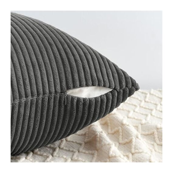 Topfinel Kissenbezug 40x40cm Dunkel Grau Kissenbezüge 4er Set Kissenhülle Kordsamt Dekokissenbezug sofakissen dekokissen deko für Sofa Schlafzimmer Wohnzimmer Balkon Kinder flauschig,Gestreift