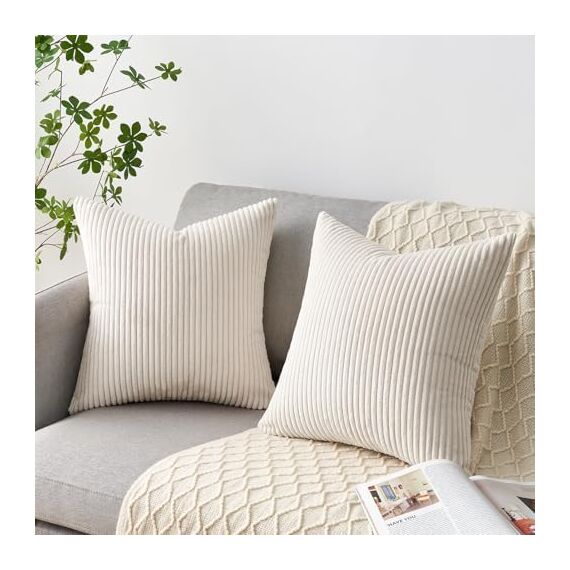 Topfinel Kissenbezug 60x60 cm Kordsamt Kissenbezüge Creme 4er Set Kissenhülle Dekokissenbezug sofakissen dekokissen deko für Sofa Schlafzimmer Wohnzimmer Balkon Kinder flauschig Farbverlauf