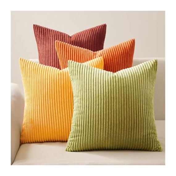 Topfinel Kissenbezug 60x60cm Kissenhülle Herbst gelb orange 4er Set Cord flauschig Kissenbezüge Kissenhülle Sofakissen Dekokissen deko für Sofa Bett Kinder